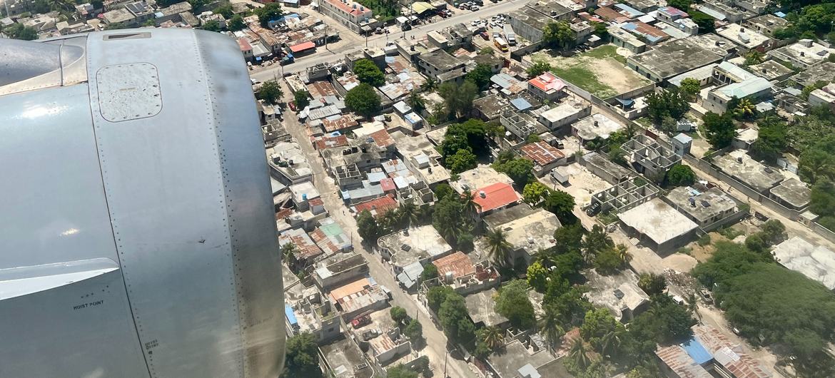 A plane passes over Port-au-Prince, the capital of Haiti.