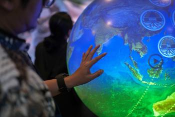 दुबई में, यूएन जलवायु सम्मेलन कॉप28 सम्मेलन में, इंडोनेशियाई पवेलियन का एक दृश्य. (दिसम्बर 2023)