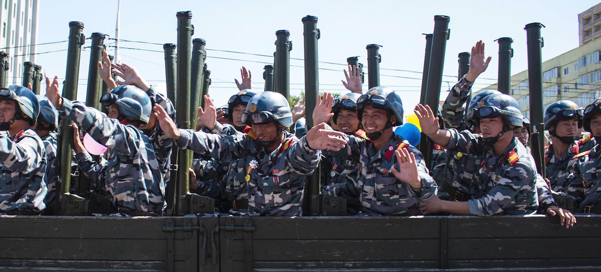 A military parade in Pyongyang, Democratic People's Republic of Korea.