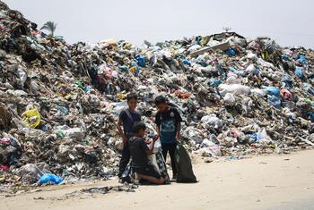 Des enfants fouillent une décharge à Rafah, dans le sud de la bande de Gaza.