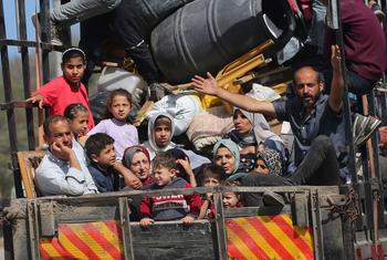 عائلات تفر من الأعمال العدائية في رفح، جنوب قطاع غزة.