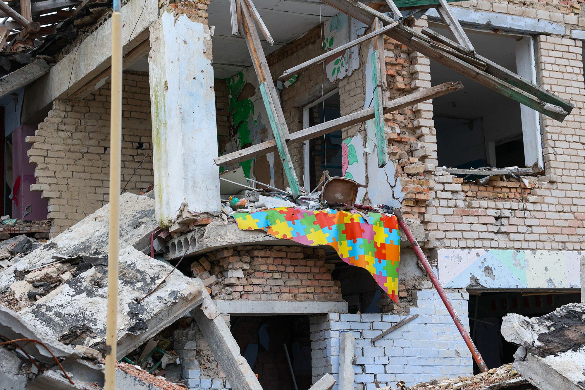 Un bâtiment endommagé dans la région de Mykolaiv en Ukraine.