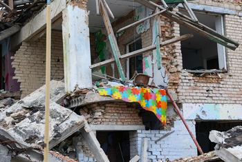 Un edificio dañado en la región ucraniana de Mykolaiv.