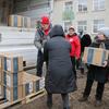 Food is distributed to residents of Balakliy in northeastern Ukraine.