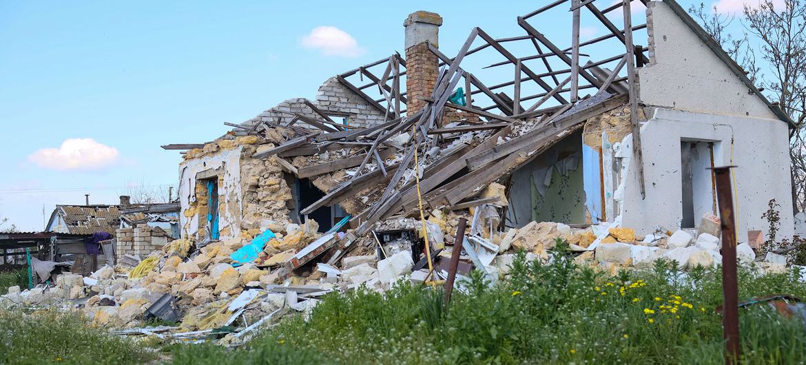 The ongoing war has seen widespread damage to civilian infrastructure in Ukraine, including this house in the Mykolaiv region.