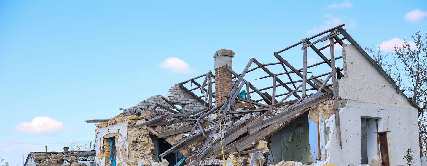 La guerre en cours a causé de nombreux dégâts aux infrastructures civiles en Ukraine, notamment à cette maison dans la région de Mykolaiv.