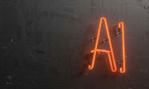 A glowing orange 'AI' neon sign set against a detailed circuit board background, symbolizing artificial intelligence and digital innovation.