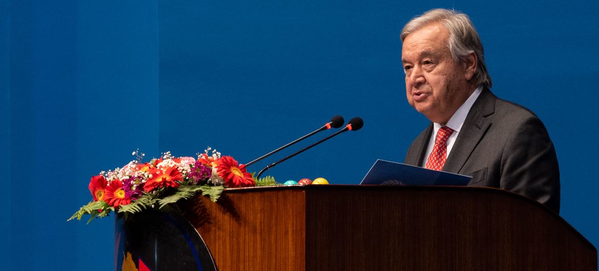 Secretary-General António Guterres addresses the joint session of the Nepalese Parliament in Kathmandu.