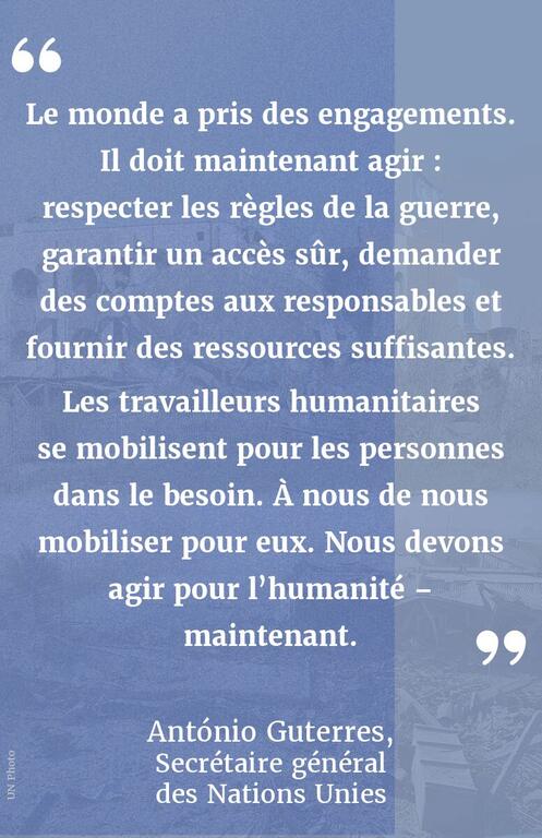 Une citation d'António Guterres, secrétaire général de ONU , affichée sur fond bleu.