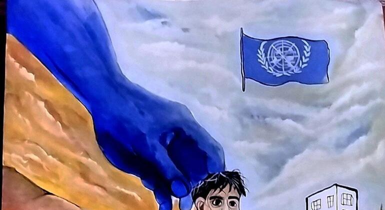 अफ़ग़ानिस्तान में संयुक्त राष्ट्र समर्थन और सहनसक्षमता दर्शाती एक युवा कलाकृति.