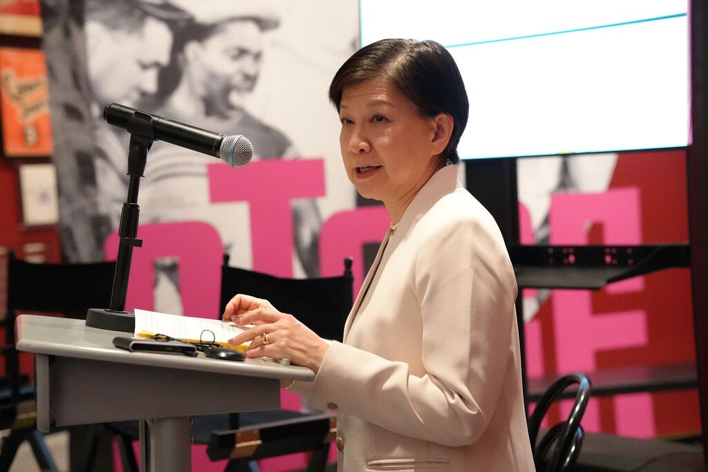 Izumi Nakamitsu, High Representative for Disarmament Affairs, speaking at a podium during a Youth Leaders Fund event in New York.