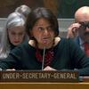 Розмари ДиКарло, заместитель Генерального секретаря по вопросам политики и миротворчества, выступает на заседании Совета Безопасности ООН, на котором обсуждаются вопросы детей, технологий и образования в зонах конфликтов.
