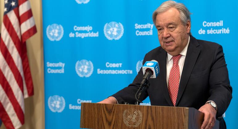 Le Secrétaire général, António Guterres, s'exprime à la presse sur la poursuite du conflit entre les États-Unis, Israël et l'Iran et son impact sur le Moyen-Orient.