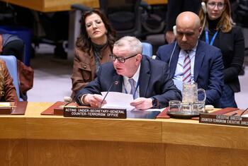 Alexandre Zouev, Acting Under-Secretary-General for Counter-Terrorism, speaks at a United Nations Security Council meeting addressing threats to international peace and security caused by terrorism.