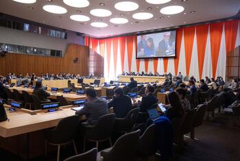 A wide view of the UN General Assembly plenary room during an informal meeting chaired by Annalena Baerbock, President of the eightieth session, as she leads a briefing on the UN80 Initiative.