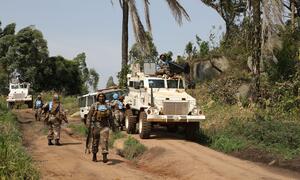 Female South African peacekeepers of MONUSCO conducting an engagement patrol in Muzambayi, Beni, DR Congo on 07 March 2018 using armored vehicles and on foot.