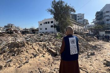 The grounds of Al Shifa Hospital in Gaza City. To support recovery efforts, UNDP is providing emergency employment in health care, education and the private sector.