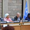 O Secretário-Geral das Nações Unidas, António Guterres, fala num pódio durante a cerimónia de lançamento da pedra fundamental do novo Centro de Conferências no Escritório das Nações Unidas em Nairobi.