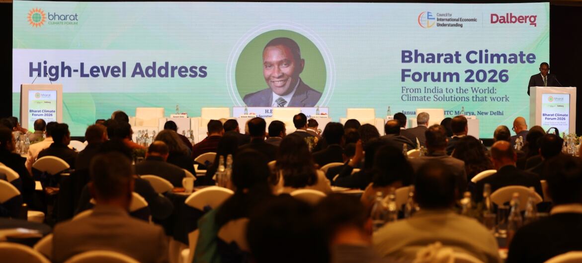 संयुक्त राष्ट्र महासचिव के विशेष सलाहकार और जलवायु कार्रवाई के लिए सहायक महासचिव, सेल्विन हार्ट ने 9 जनवरी 2026 को नई दिल्ली में भारत जलवायु फ़ोरम को सम्बोधित किया.
