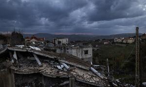 Destroyed buildings and rubble in Khiam, Lebanon, following conflict with Israel and Hezbollah.