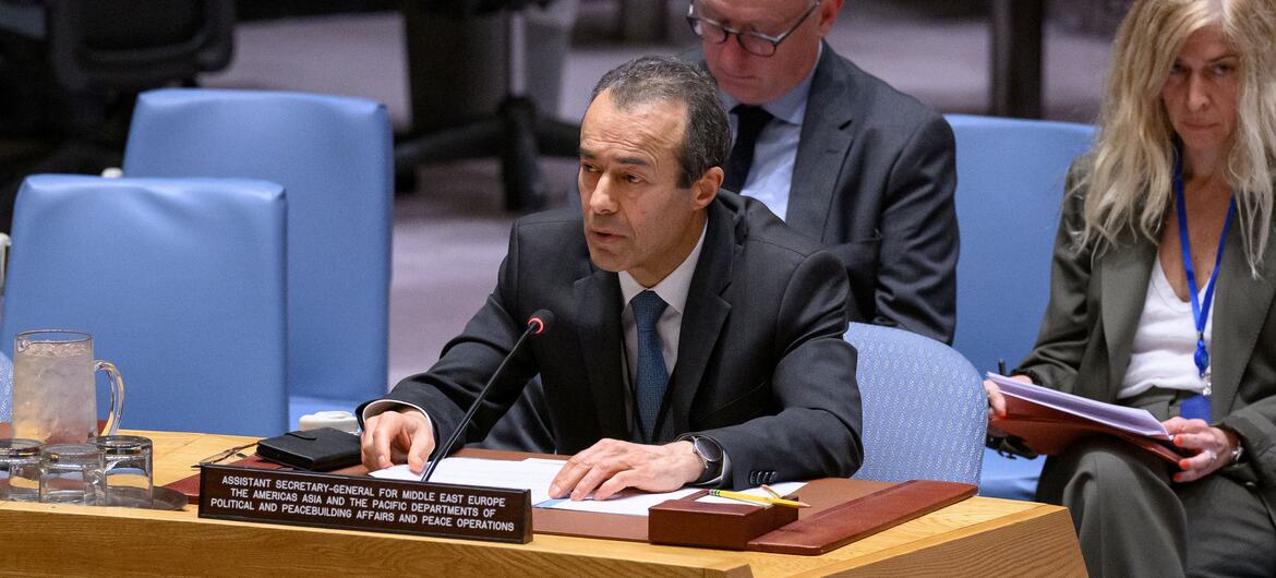 Mohamed Khaled Khiari, Assistant Secretary-General for Middle East, Asia and the Pacific, briefs the UN Security Council on cooperation between the UN and EU for international peace and security.