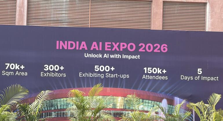 इंडिया एआई एक्सपो 2026 का प्रचार बैनर.