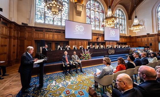 UN Secretary-General António Guterres addresses the International Court of Justice on its 80th anniversary. 
