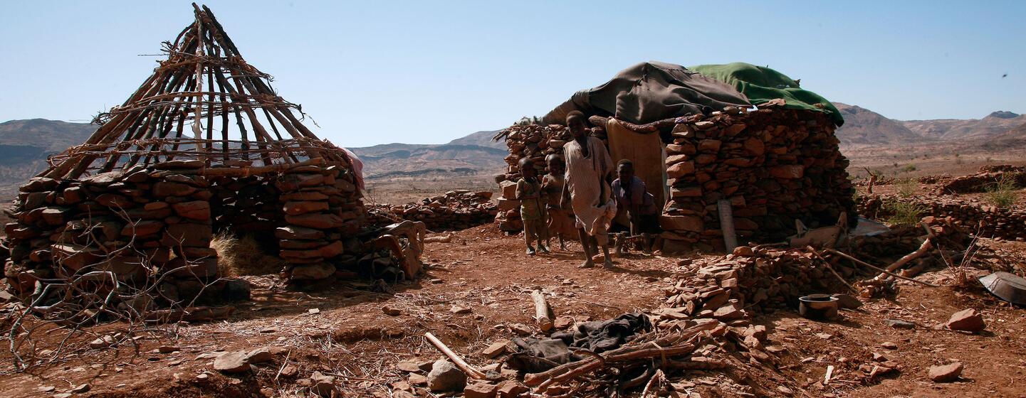 Des dizaines de milliers de personnes déplacées au Darfour, au Soudan, cherchent refuge dans un camp improvisé près du site de l'équipe de l'UNAMID à Sortoni, faute d'installations essentielles telles que l'eau et un abri.