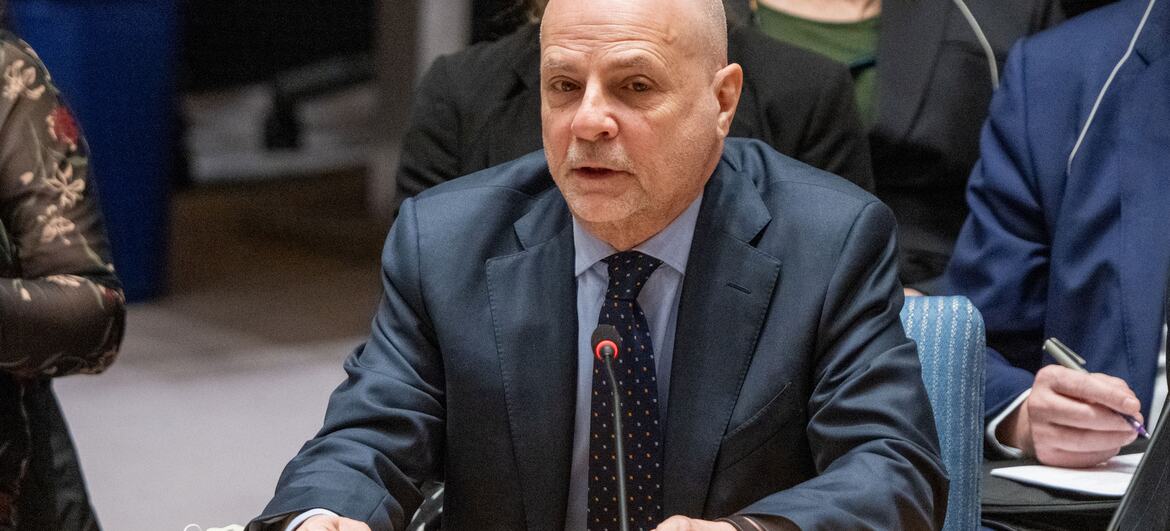 Nils Melzer, Deputy Special Envoy of the Secretary-General for Syria, speaking at a formal meeting.