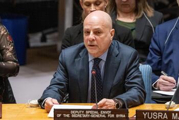 Nils Melzer, Deputy Special Envoy of the Secretary-General for Syria, speaking at a formal meeting.
