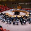 A wide view of a United Nations Security Council meeting in session.