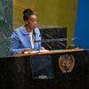 مونيكا جوما تلقي خطاباً من على منصة الجمعية العامة United Nations في نيويورك.