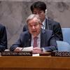 Генеральный секретарь ООН выступает с трибуны во время заседания Совета Безопасности ООН в Нью-Йорке.