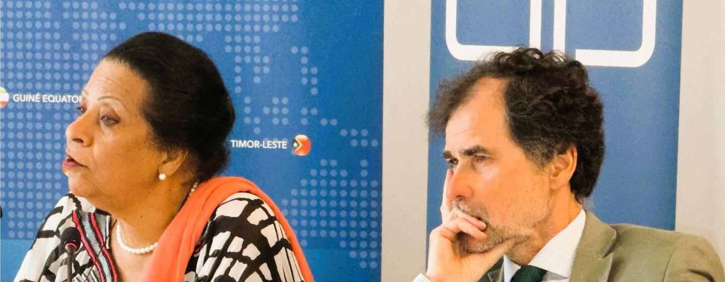 A secretária-executiva da CPLP, Fátima Jardim, compôs a mesa do Encontro de Política Externa e Pensamento Estratégico ao lado do presidente do IPDAL, Paulo Neves.