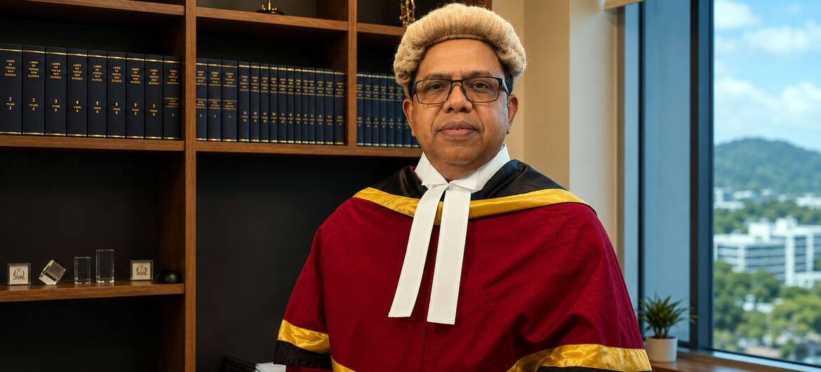 Judge Rangajeeva Wimalasena of the National and Supreme Courts of Papua New Guinea in his legal robes and wig.