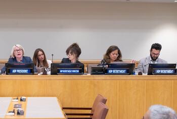 Le président de l'ASP prend la parole lors d'une réunion officielle pendant une session de l'Assemblée des États parties à la Cour pénale internationale à New York.