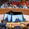 Специальный посланник ООН Ханс Грундберг проводит брифинг для Совета Безопасности по Йемену по видеосвязи из Нью-Йорка.