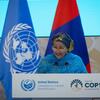 Naibu Katibu Mkuu UN Amina J. Mohammed akizungumza kwenye jukwaa wakati wa Mazungumzo ya Mawaziri kuhusu Ustahimilivu wa Ukame katika Mkutano wa UNCCD COP17 huko Ulaanbaatar.