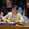 Le Haut Représentant des ONU pour les affaires de désarmement, Izumi Nakamitsu, prend la parole à la tribune lors d'une session du Conseil de sécurité à New York.