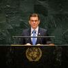 El presidente de Bolivia, Rodrigo Paz Pereira, se dirige a la 81ª sesión de la Asamblea General de las Naciones Unidas desde un podio en Nueva York.