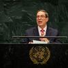 Cuban Foreign Minister Bruno Eduardo Rodríguez Parrilla speaks at a podium bearing the United Nations emblem during the General Debate of the 81st UN General Assembly.