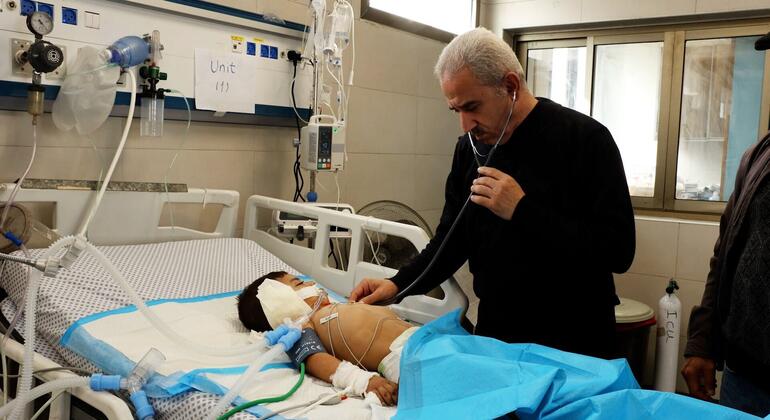 Dr. Rifaat Jundiya, while checking on patients in the pediatric intensive care unit at Al-Shifa Medical Complex.