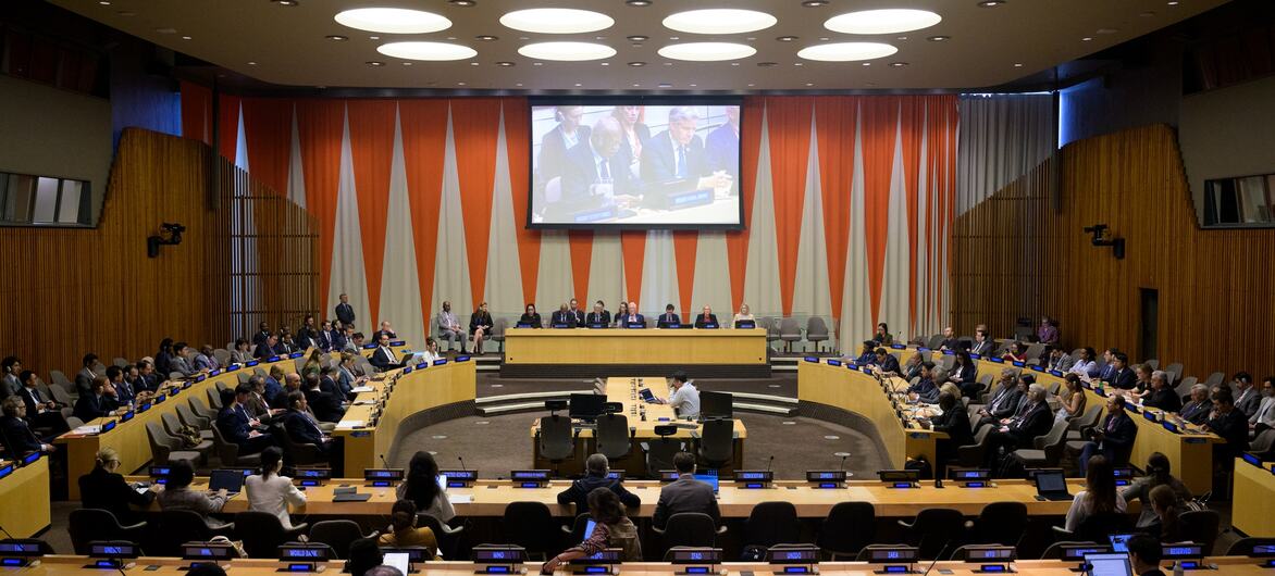 A wide view of a joint meeting of the Economic and Social Council and the Peacebuilding Commission on 'Building and Sustaining Peace in Haiti' at the United Nations.