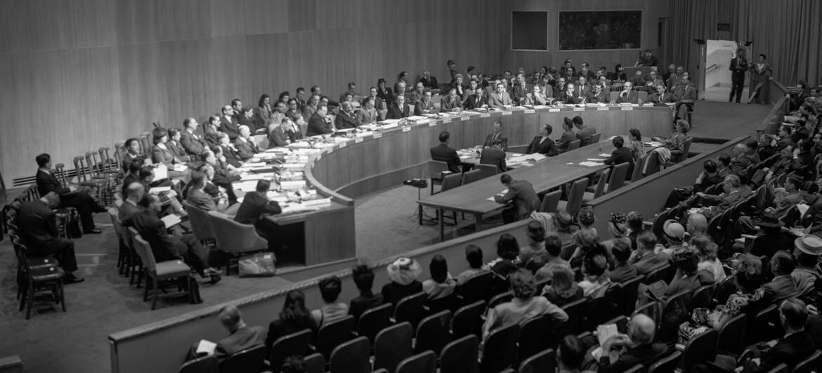 Delegates meet during the second session of the Economic and Social Council in May 1946.