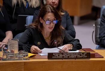 Vanessa Frazier, Special Representative of the Secretary-General for Children and Armed Conflict, briefs the Security Council meeting on maintenance of peace and security of Ukraine.
