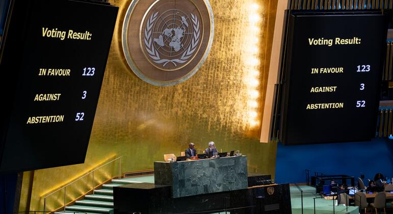 Résultats du vote de l'Assemblée générale sur la résolution déclarant la traite des Africains réduits en esclavage et l'esclavage racialisé des Africains dans le Chattel comme étant le plus grave crime contre l'humanité.