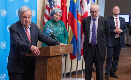 Secretary-General António Guterres addresses the press on the situation in the Middle East.