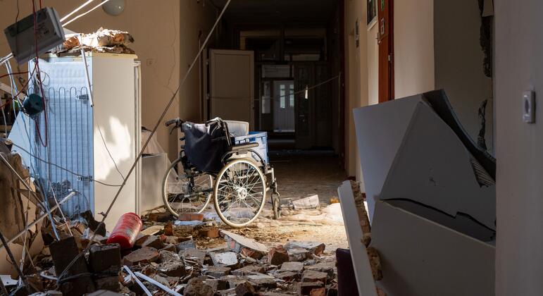 俄罗斯袭击乌克兰奥德萨一家产妇医院造成的损害.