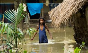 Protiva's school in Sylhet closed due to heavy flooding in northeastern Bangladesh. Her home was also flooded.