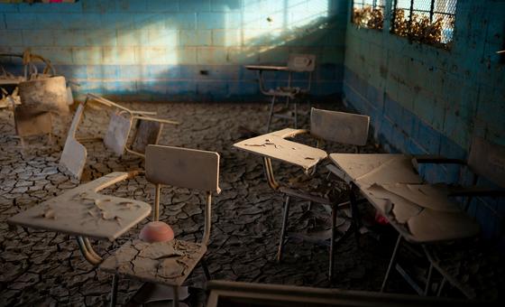 A classroom is filled with mud after a river overflowed during storms Eta and Iota in El Tenedor, Guatemala.